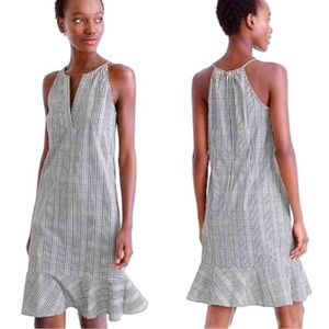 J. Crew Gingham Check Peplum Sleeveless Flounce V-Neck Dress Size 2